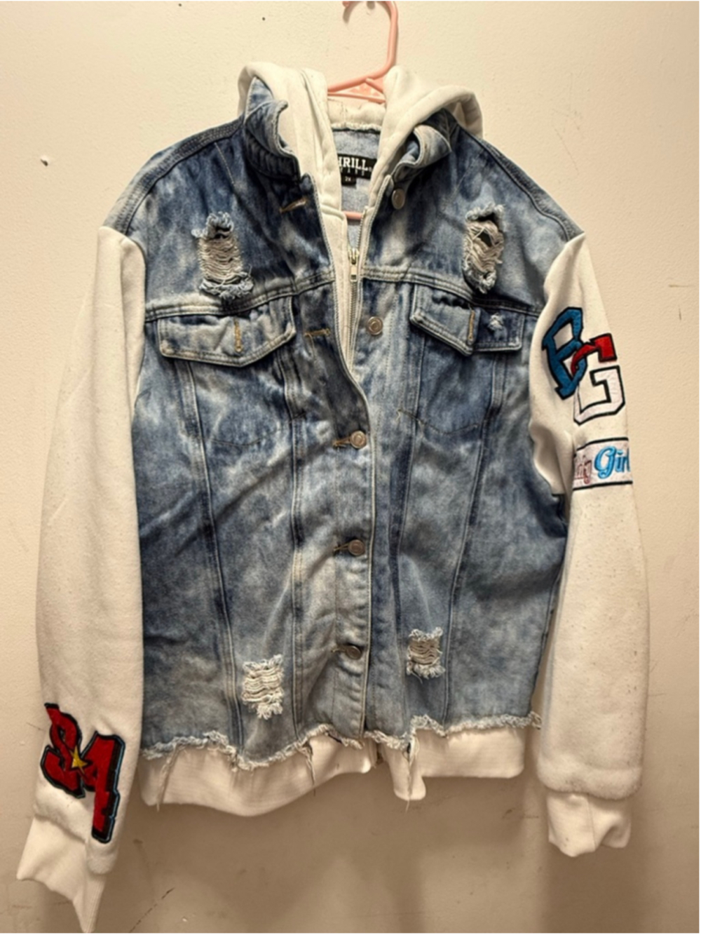 Women's THRILL JEANS Plus 2X Blue & White Distressed Jean Jacket